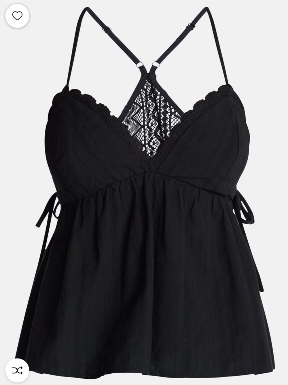NWT No Boundaries Black Lace-Back Triangle Spaghetti Strap Cami Size M (8-10)